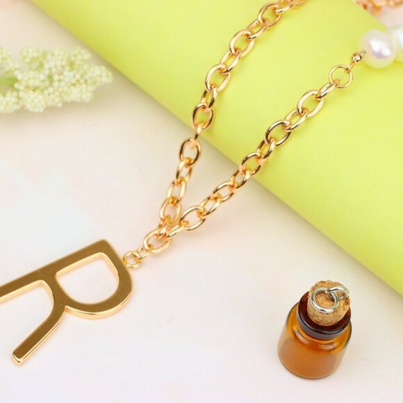 "Rose Gold Initial 'R' Necklace with Pearls, XPNL1904 - Picture 12 of 12